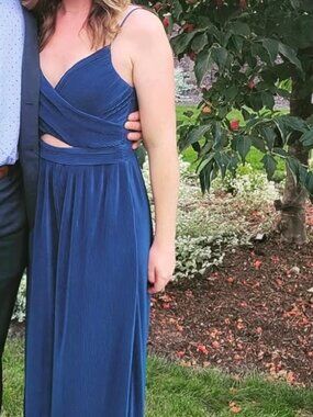 ASTR The Label Blue Pleated Cutout Wide Leg Jumpsuit Size S